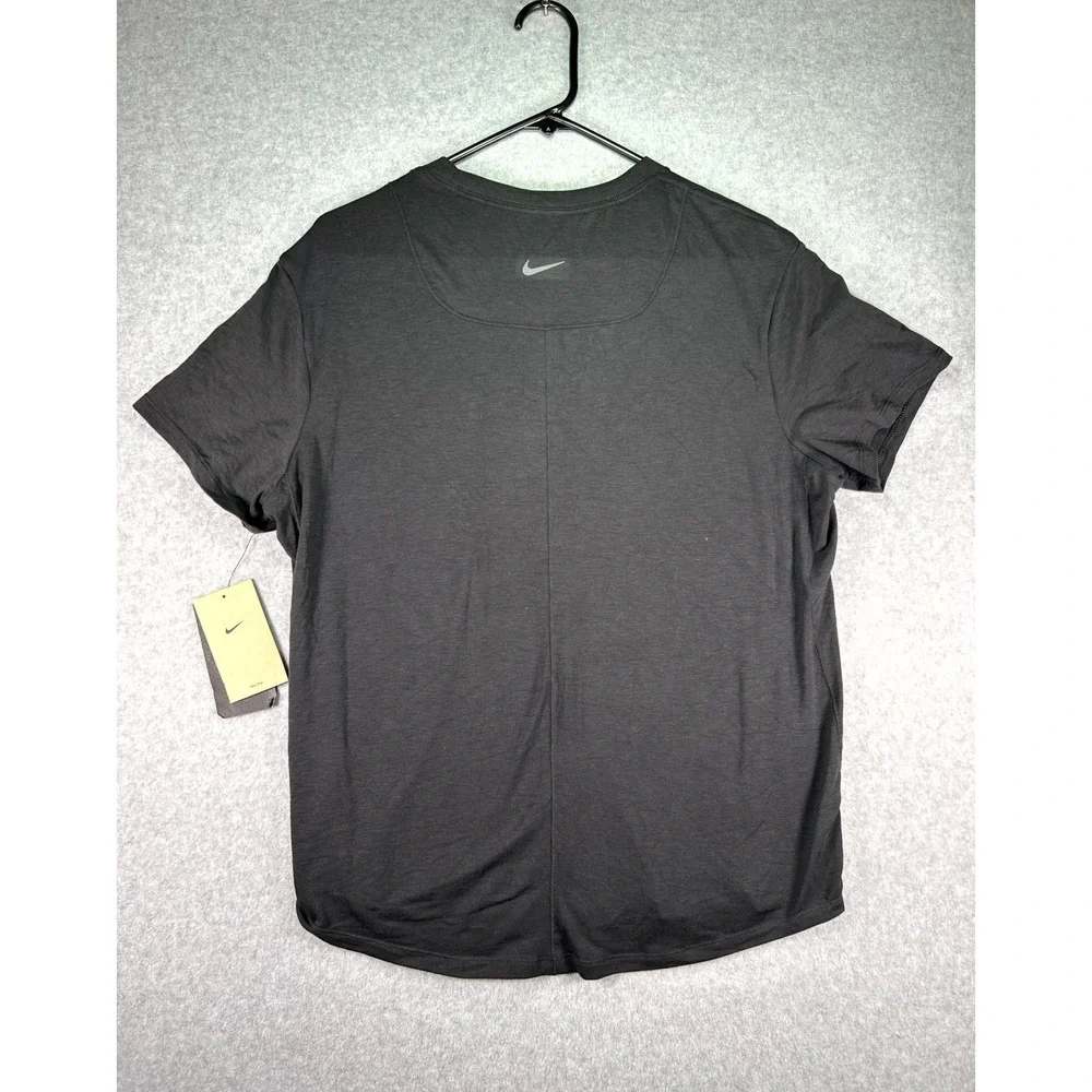 Nike Shirt Top Womens S Black Dri-Fit Stretch Swoosh Logo Short Sleeve Crew Neck